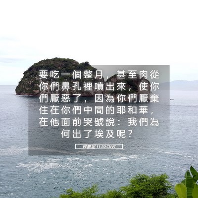 Picture 05 - 民 數 記 11:20 CUVT - 要 吃 一 個 整 月 ， 甚 至 肉 從 你 - Bible Verse Picture