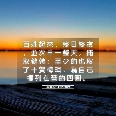 Picture 05 - 民 數 記 11:32 CUVT - 百 姓 起 來 ， 終 日 終 夜 ， 並 次 - Bible Verse Picture