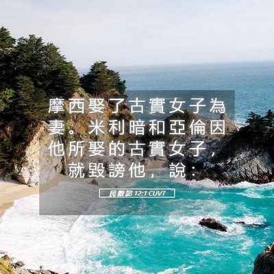 Picture 05 - 民 數 記 12:1 CUVT - 摩 西 娶 了 古 實 女 子 為 妻 。 米 - Bible Verse Picture