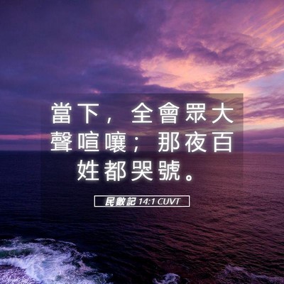 Picture 05 - 民 數 記 14:1 CUVT - 當 下 ， 全 會 眾 大 聲 喧 嚷 ； 那 - Bible Verse Picture