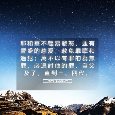 Picture 05 - 民 數 記 14:18 CUVT - 耶 和 華 不 輕 易 發 怒 ， 並 有 豐 - Bible Verse Picture