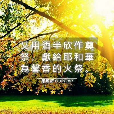 Picture 05 - 民 數 記 15:10 CUVT - 又 用 酒 半 欣 作 奠 祭 ， 獻 給 耶 - Bible Verse Picture