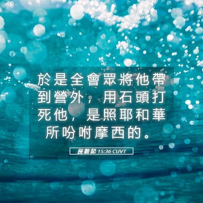 Picture 05 - 民 數 記 15:36 CUVT - 於 是 全 會 眾 將 他 帶 到 營 外 ， - Bible Verse Picture