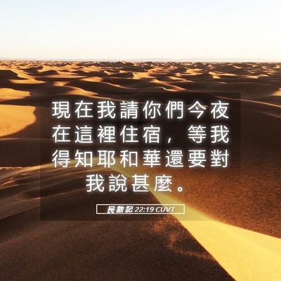 Picture 05 - 民 數 記 22:19 CUVT - 現 在 我 請 你 們 今 夜 在 這 裡 住 - Bible Verse Picture