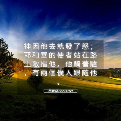 Picture 05 - 民 數 記 22:22 CUVT - 神 因 他 去 就 發 了 怒 ； 耶 和 華 - Bible Verse Picture