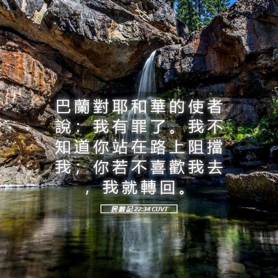 Picture 05 - 民 數 記 22:34 CUVT - 巴 蘭 對 耶 和 華 的 使 者 說 ： 我 - Bible Verse Picture