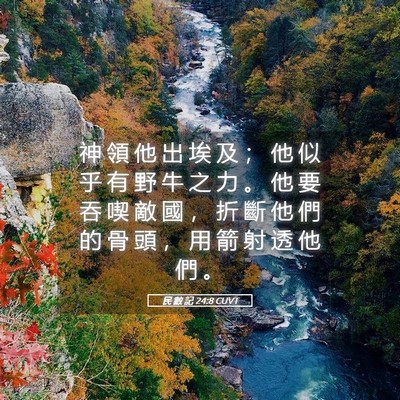 Picture 05 - 民 數 記 24:8 CUVT - 神 領 他 出 埃 及 ； 他 似 乎 有 野 - Bible Verse Picture