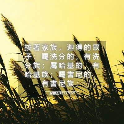Picture 05 - 民 數 記 26:15 CUVT - 按 著 家 族 ， 迦 得 的 眾 子 ： 屬 - Bible Verse Picture