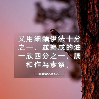 Picture 05 - 民 數 記 28:5 CUVT - 又 用 細 麵 伊 法 十 分 之 一 ， 並 - Bible Verse Picture