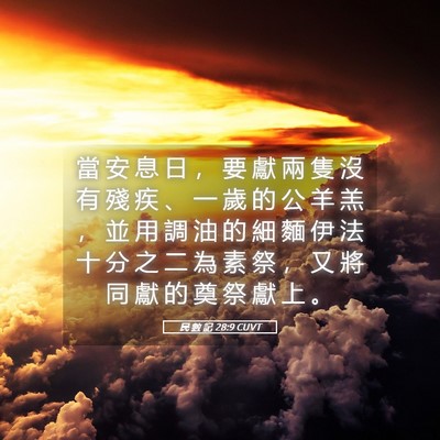 Picture 05 - 民 數 記 28:9 CUVT - 當 安 息 日 ， 要 獻 兩 隻 沒 有 殘 - Bible Verse Picture