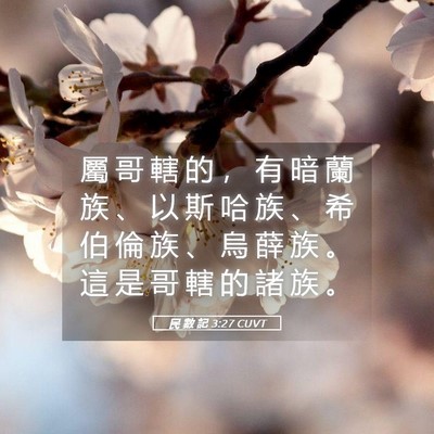 Picture 05 - 民 數 記 3:27 CUVT - 屬 哥 轄 的 ， 有 暗 蘭 族 、 以 斯 - Bible Verse Picture