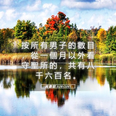Picture 05 - 民 數 記 3:28 CUVT - 按 所 有 男 子 的 數 目 ， 從 一 個 - Bible Verse Picture