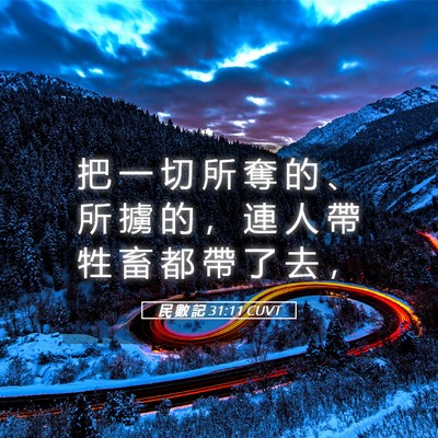 Picture 05 - 民 數 記 31:11 CUVT - 把 一 切 所 奪 的 、 所 擄 的 ， 連 - Bible Verse Picture