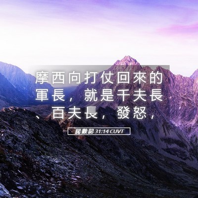 Picture 05 - 民 數 記 31:14 CUVT - 摩 西 向 打 仗 回 來 的 軍 長 ， 就 - Bible Verse Picture