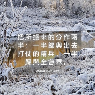 Picture 05 - 民 數 記 31:27 CUVT - 把 所 擄 來 的 分 作 兩 半 ： 一 半 - Bible Verse Picture