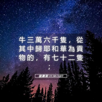 Picture 05 - 民 數 記 31:38 CUVT - 牛 三 萬 六 千 隻 ， 從 其 中 歸 耶 - Bible Verse Picture
