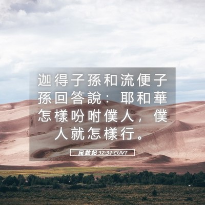 Picture 05 - 民 數 記 32:31 CUVT - 迦 得 子 孫 和 流 便 子 孫 回 答 說 - Bible Verse Picture