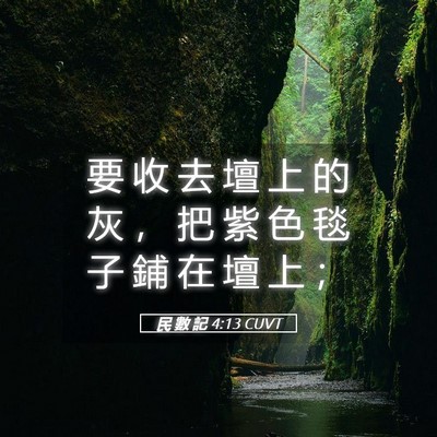 Picture 05 - 民 數 記 4:13 CUVT - 要 收 去 壇 上 的 灰 ， 把 紫 色 毯 - Bible Verse Picture
