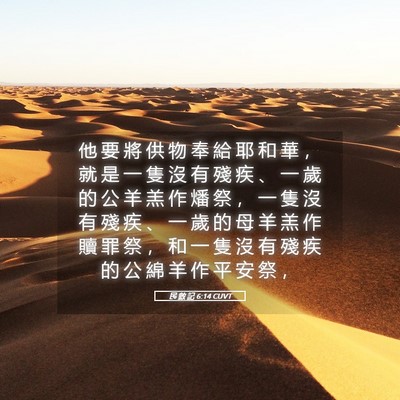 Picture 05 - 民 數 記 6:14 CUVT - 他 要 將 供 物 奉 給 耶 和 華 ， 就 - Bible Verse Picture