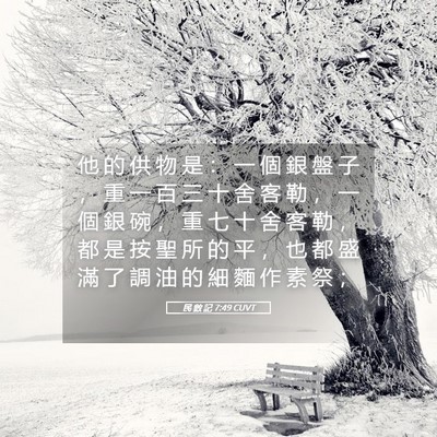 Picture 05 - 民 數 記 7:49 CUVT - 他 的 供 物 是 ： 一 個 銀 盤 子 ， - Bible Verse Picture