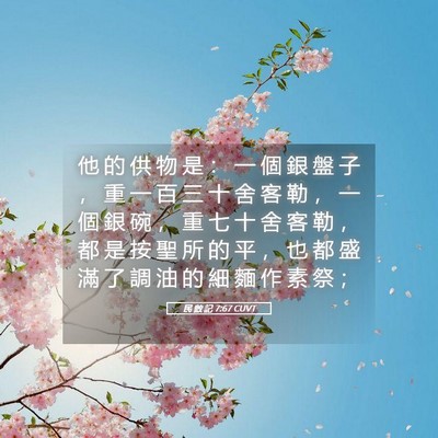 Picture 05 - 民 數 記 7:67 CUVT - 他 的 供 物 是 ： 一 個 銀 盤 子 ， - Bible Verse Picture