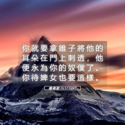Picture 05 - 申 命 記 15:17 CUVT - 你 就 要 拿 錐 子 將 他 的 耳 朵 在 - Bible Verse Picture