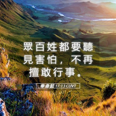 Picture 05 - 申 命 記 17:13 CUVT - 眾 百 姓 都 要 聽 見 害 怕 ， 不 再 - Bible Verse Picture