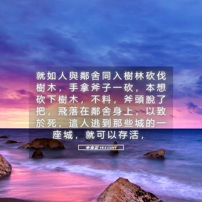 Picture 05 - 申 命 記 19:5 CUVT - 就 如 人 與 鄰 舍 同 入 樹 林 砍 伐 - Bible Verse Picture