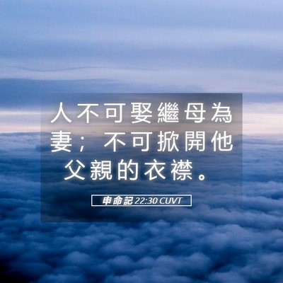Picture 05 - 申 命 記 22:30 CUVT - 人 不 可 娶 繼 母 為 妻 ； 不 可 掀 - Bible Verse Picture