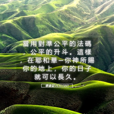 Picture 05 - 申 命 記 25:15 CUVT - 當 用 對 準 公 平 的 法 碼 ， 公 平 - Bible Verse Picture