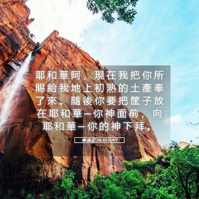 Picture 05 - 申 命 記 26:10 CUVT - 耶 和 華 阿 ， 現 在 我 把 你 所 賜 - Bible Verse Picture