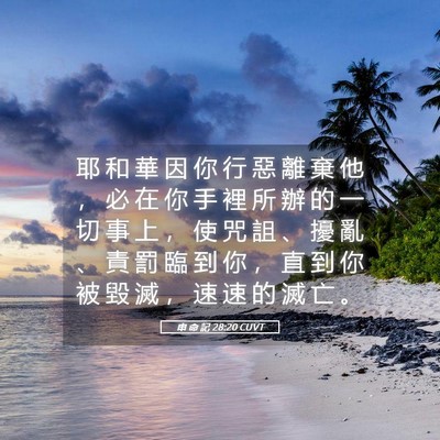 Picture 05 - 申 命 記 28:20 CUVT - 耶 和 華 因 你 行 惡 離 棄 他 ， 必 - Bible Verse Picture