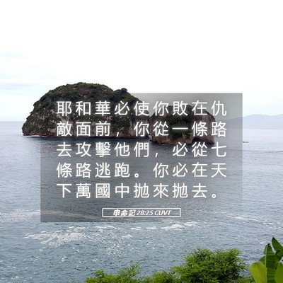 Picture 05 - 申 命 記 28:25 CUVT - 耶 和 華 必 使 你 敗 在 仇 敵 面 前 - Bible Verse Picture