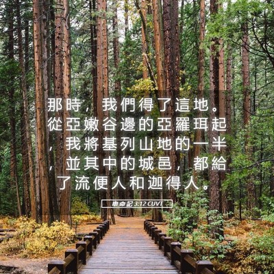 Picture 05 - 申 命 記 3:12 CUVT - 那 時 ， 我 們 得 了 這 地 。 從 亞 - Bible Verse Picture