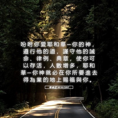 Picture 05 - 申 命 記 30:16 CUVT - 吩 咐 你 愛 耶 和 華 ─ 你 的 神 ， - Bible Verse Picture