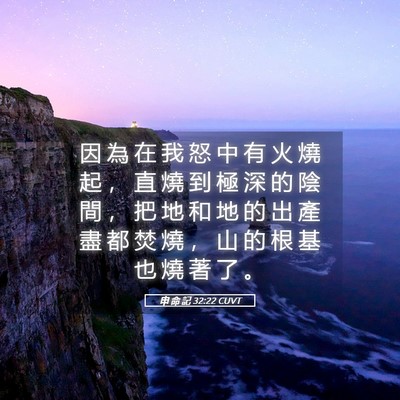 Picture 05 - 申 命 記 32:22 CUVT - 因 為 在 我 怒 中 有 火 燒 起 ， 直 - Bible Verse Picture