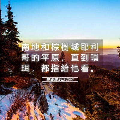 Picture 05 - 申 命 記 34:3 CUVT - 南 地 和 棕 樹 城 耶 利 哥 的 平 原 - Bible Verse Picture