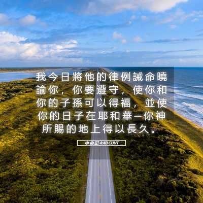 Picture 05 - 申 命 記 4:40 CUVT - 我 今 日 將 他 的 律 例 誡 命 曉 諭 - Bible Verse Picture