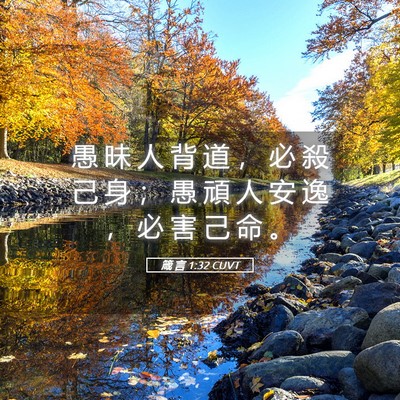 Picture 05 - 箴 言 1:32 CUVT - 愚 昧 人 背 道 ， 必 殺 己 身 ； 愚 - Bible Verse Picture