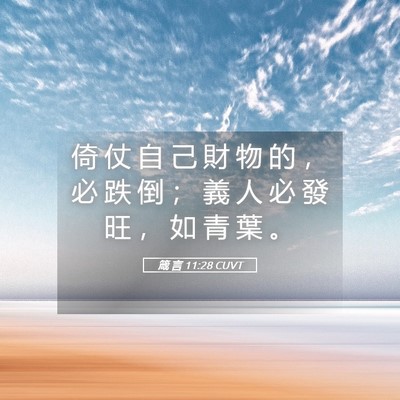 Picture 05 - 箴 言 11:28 CUVT - 倚 仗 自 己 財 物 的 ， 必 跌 倒 ； - Bible Verse Picture