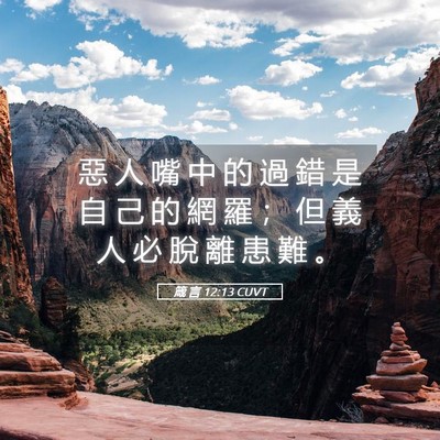 Picture 05 - 箴 言 12:13 CUVT - 惡 人 嘴 中 的 過 錯 是 自 己 的 網 - Bible Verse Picture
