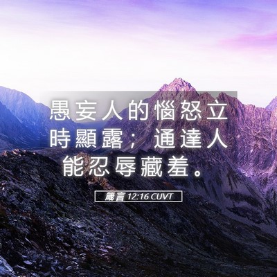 Picture 05 - 箴 言 12:16 CUVT - 愚 妄 人 的 惱 怒 立 時 顯 露 ； 通 - Bible Verse Picture