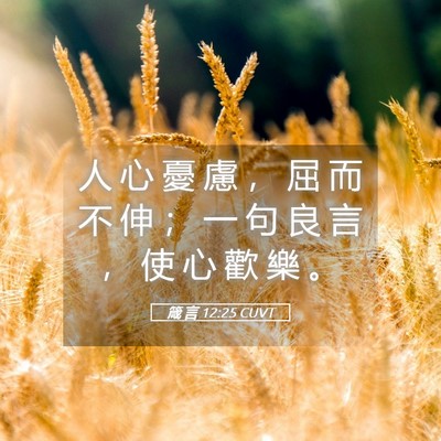 Picture 05 - 箴 言 12:25 CUVT - 人 心 憂 慮 ， 屈 而 不 伸 ； 一 句 - Bible Verse Picture