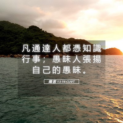 Picture 05 - 箴 言 13:16 CUVT - 凡 通 達 人 都 憑 知 識 行 事 ； 愚 - Bible Verse Picture