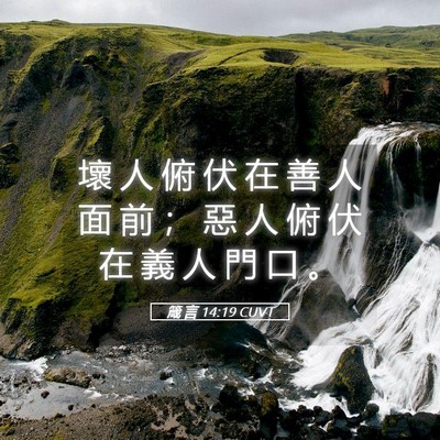 Picture 05 - 箴 言 14:19 CUVT - 壞 人 俯 伏 在 善 人 面 前 ； 惡 人 - Bible Verse Picture