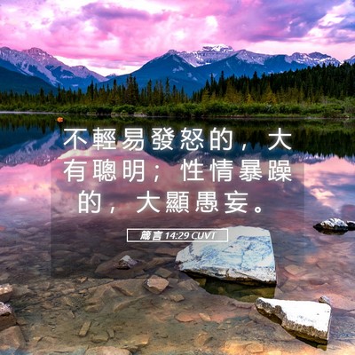 Picture 05 - 箴 言 14:29 CUVT - 不 輕 易 發 怒 的 ， 大 有 聰 明 ； - Bible Verse Picture