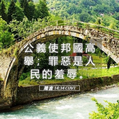Picture 05 - 箴 言 14:34 CUVT - 公 義 使 邦 國 高 舉 ； 罪 惡 是 人 - Bible Verse Picture