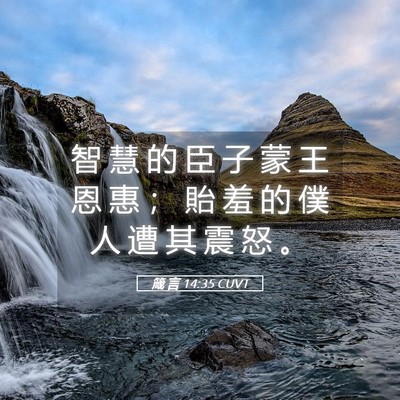 Picture 05 - 箴 言 14:35 CUVT - 智 慧 的 臣 子 蒙 王 恩 惠 ； 貽 羞 - Bible Verse Picture