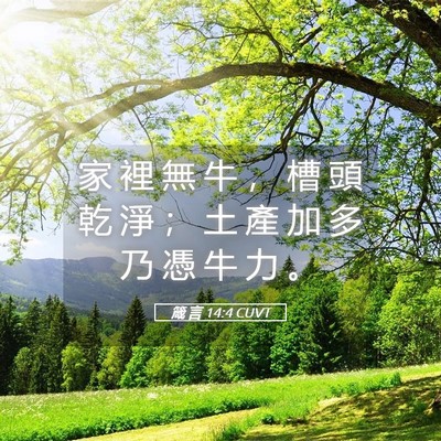 Picture 05 - 箴 言 14:4 CUVT - 家 裡 無 牛 ， 槽 頭 乾 淨 ； 土 產 - Bible Verse Picture
