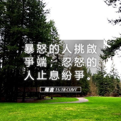 Picture 05 - 箴 言 15:18 CUVT - 暴 怒 的 人 挑 啟 爭 端 ； 忍 怒 的 - Bible Verse Picture